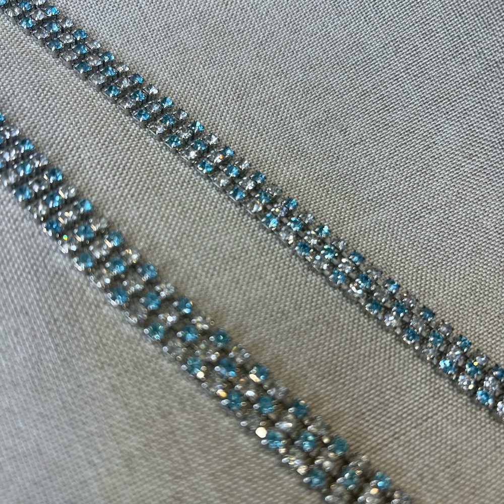 EUC Pair of adjustable, Choker Rhinestone necklace and bracelet sky blue - Picture 3 of 5